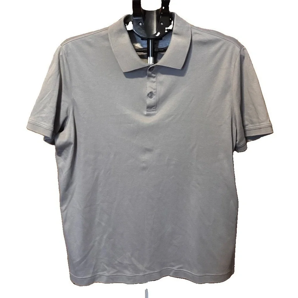Banana Republic Mens L Gray Luxury Touch  100% Cotton Polo Shirt Stretch Preppy
